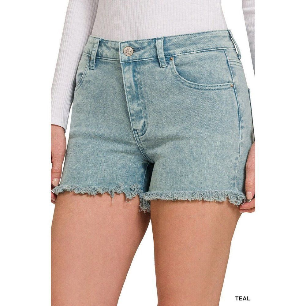 Zenana It's About Time Colored Denim Shorts in Teal DMP-1841A - Picture 2 of 2